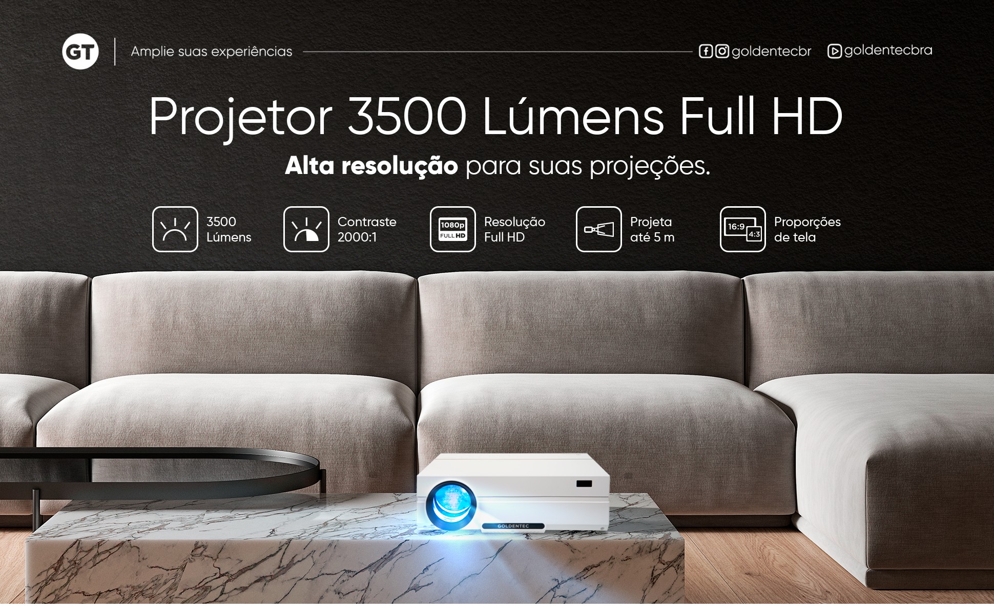 Projetor 3500 Lumens Full HD com HDMI, USB, AV e VGA GT
